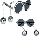 Lunettes de soirée disco Nessiworld avec boucles d'oreilles boule couleur argent